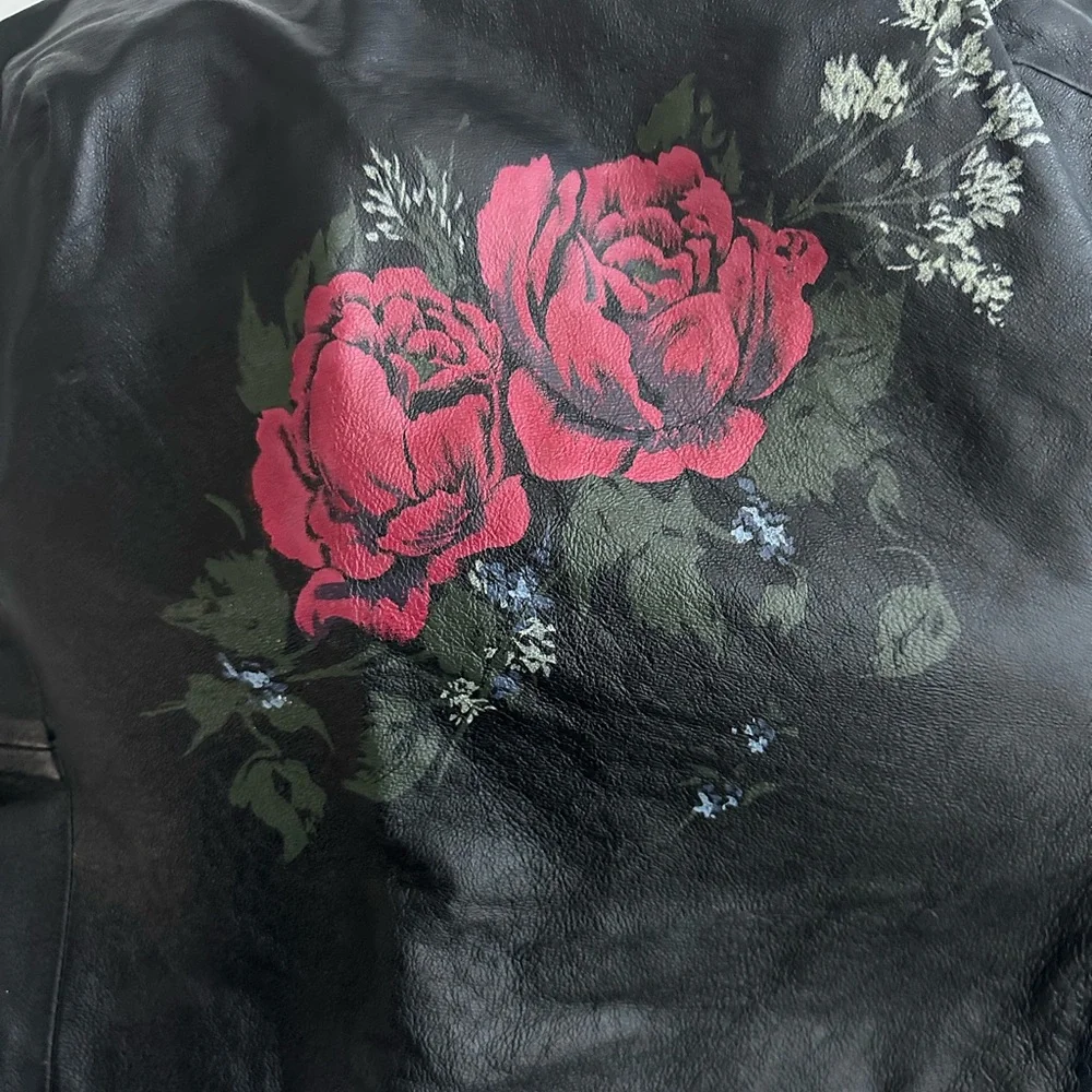 Newport News Strapless Leather Corset/Boudice - Black with Red Floral Design - Picture 6 of 8